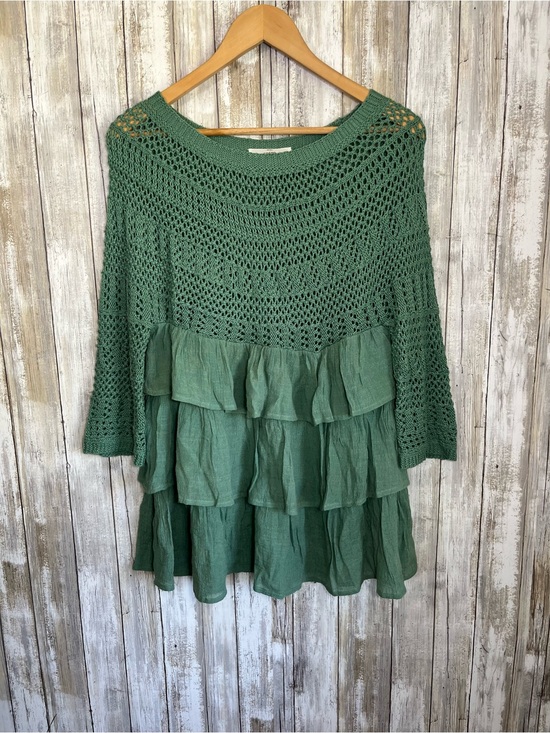 entro Tops - Entro Green Crochet Knit Ruffle Tiered Boho Blouse Top Size S